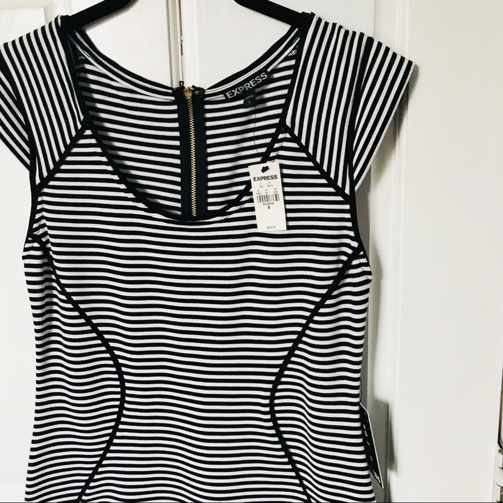 Guess Dress Size 8 Black and White Striped Dress NWT Chic Club zipper